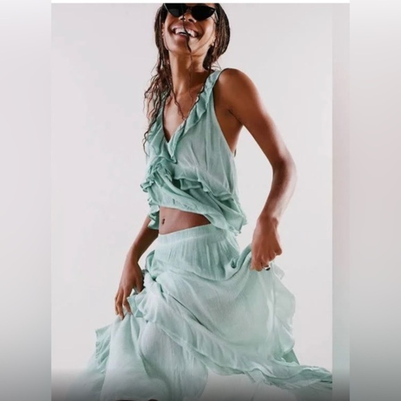 Free People mint green Two Piece Ruffle If Only Set size small brand new - Picture 4 of 6